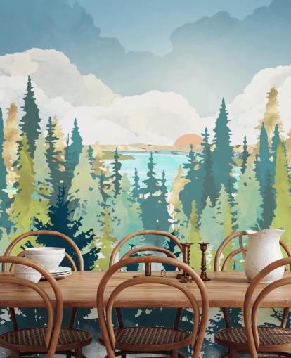 tummanvihreä ja vaaleanvihreä metsä tapetti