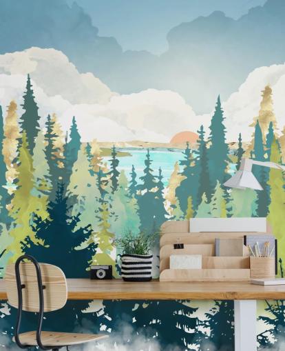 carta da parati foresta verde scuro e verde chiaro