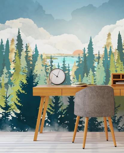 tummanvihreä ja vaaleanvihreä metsä tapetti