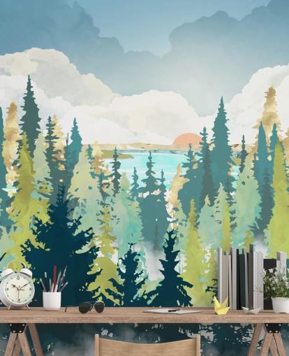 carta da parati foresta verde scuro e verde chiaro