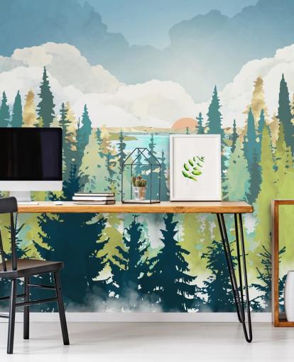 dark green and light green forest wallpaper