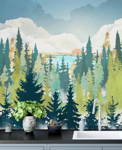 carta da parati foresta verde scuro e verde chiaro carta da parati foresta verde scuro e verde chiaro