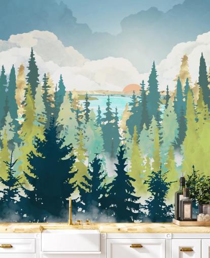 tummanvihreä ja vaaleanvihreä metsä tapetti