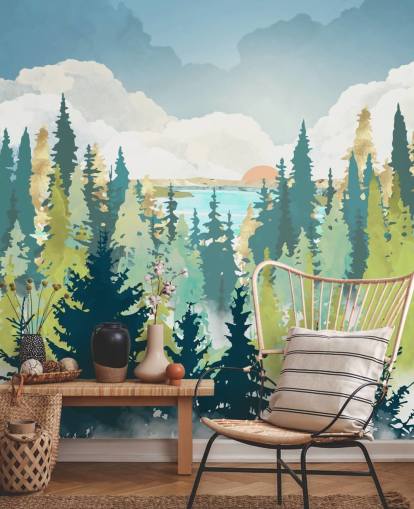 tummanvihreä ja vaaleanvihreä metsä tapetti