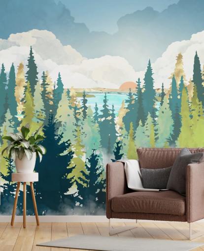 dark green and light green forest wallpaper