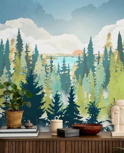 tummanvihreä ja vaaleanvihreä metsä tapetti