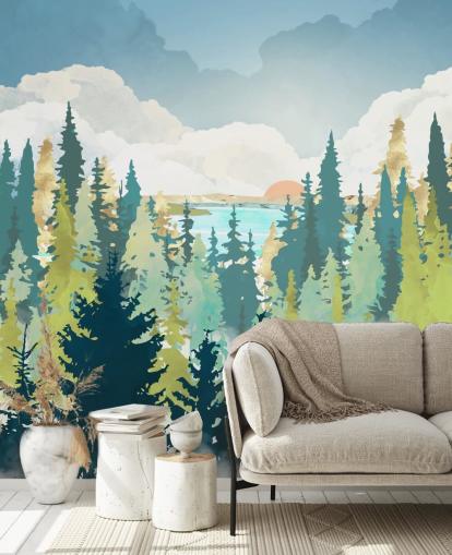 dark green and light green forest wallpaper