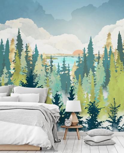 dark green and light green forest wallpaper