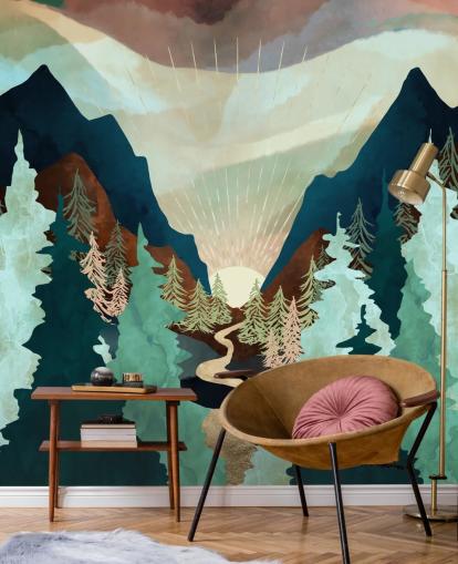 Papel de parede para celular gratis mint green, navy and brown trees