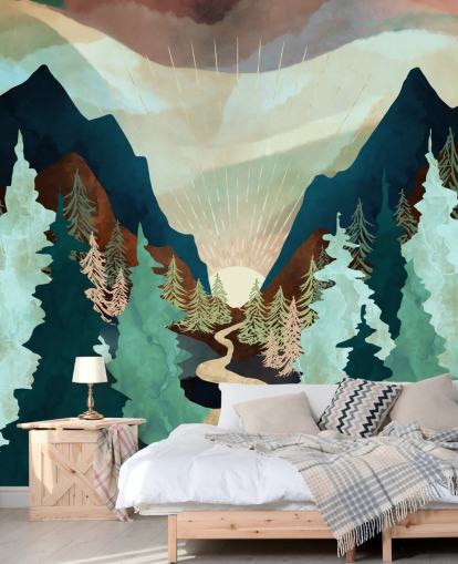 Papel de parede para celular gratis mint green, navy and brown trees