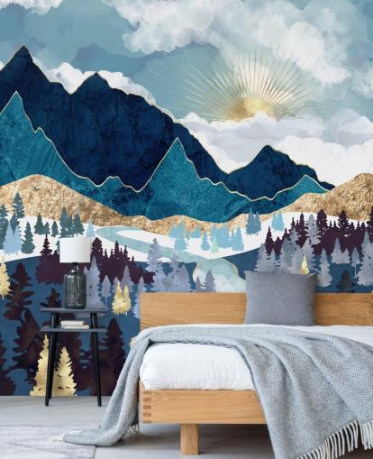 carta da parati montagna blu e oro carta da parati montagna blu e oro