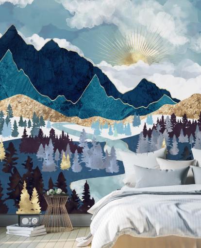 navy and gold mountain wallpaper