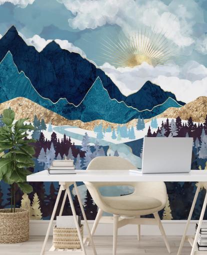 navy and gold mountain wallpaper