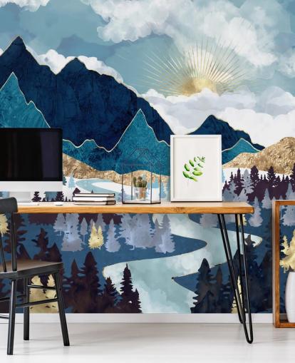 navy og guld bjerg tapet