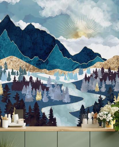 navy and gold mountain wallpaper