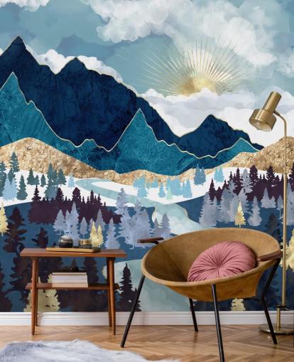 navy and gold mountain wallpaper