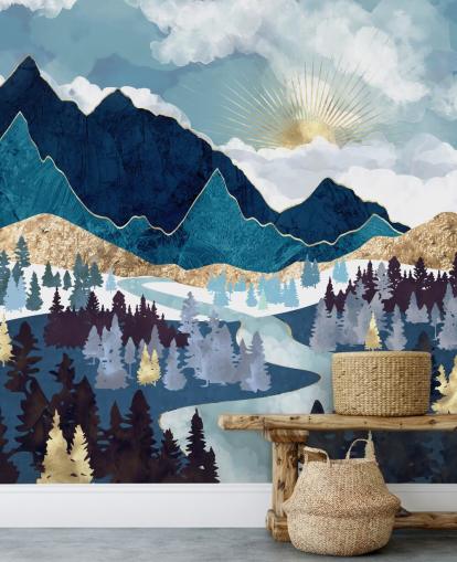 marine blauw en goud bergbehang marine blauw en goud bergbehang