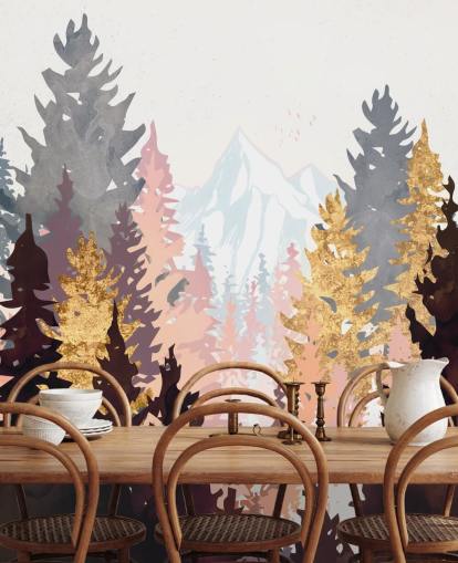 carta da parati con alberi marrone, rosa e oro carta da parati con alberi marrone, rosa e oro