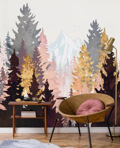 carta da parati con alberi marrone, rosa e oro carta da parati con alberi marrone, rosa e oro