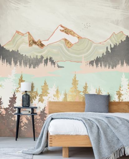 pastel pink, grey and gold abstract mountain wallpaper