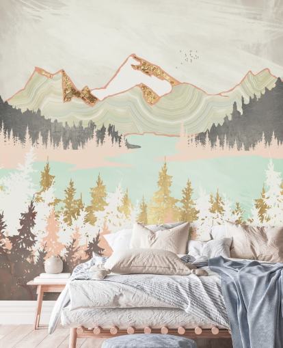 papier peint montagne abstrait rose pastel, gris et or papier peint montagne abstrait rose pastel, gris et or