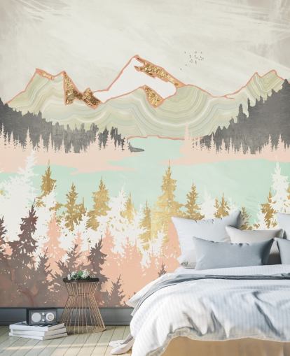 pastellrosa, grau und gold abstrakte Bergtapete