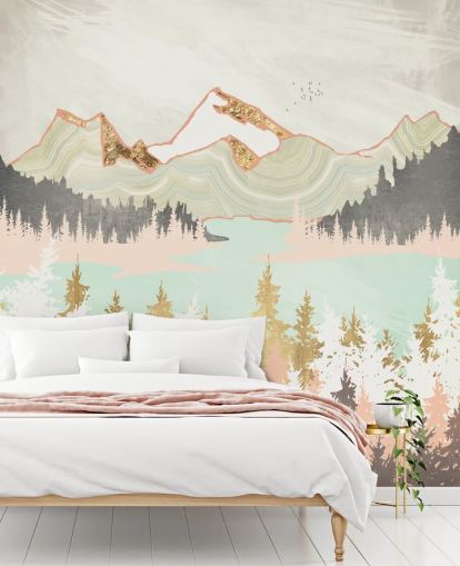 pastel pink, grey and gold abstract mountain wallpaper