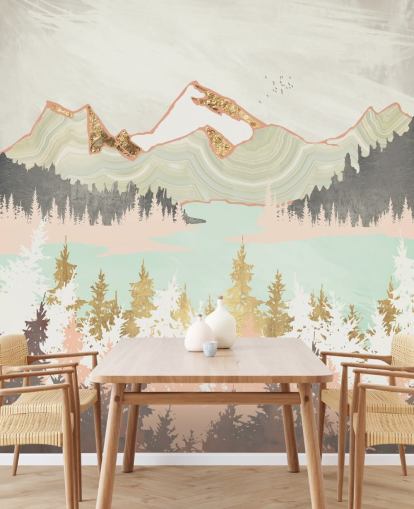 pastel pink, grey and gold abstract mountain wallpaper