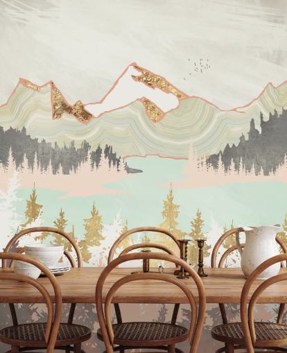 pastell rosa, grå og gull abstrakt fjell tapet