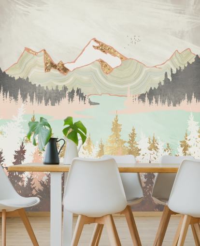 pastel pink, grå og guld abstrakt bjerg tapet