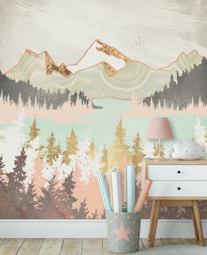 pastel pink, grey and gold abstract mountain wallpaper