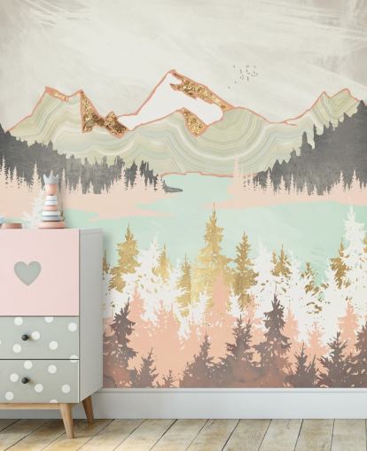 pastellrosa, grau und gold abstrakte Bergtapete