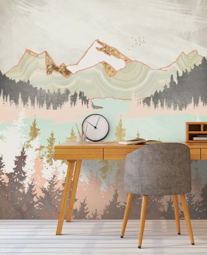 pastel pink, grey and gold abstract mountain wallpaper