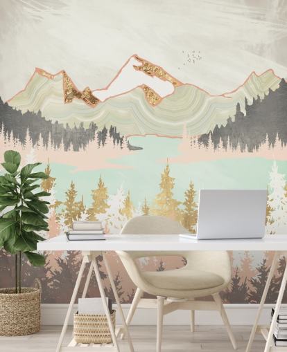 pastellrosa, grau und gold abstrakte Bergtapete