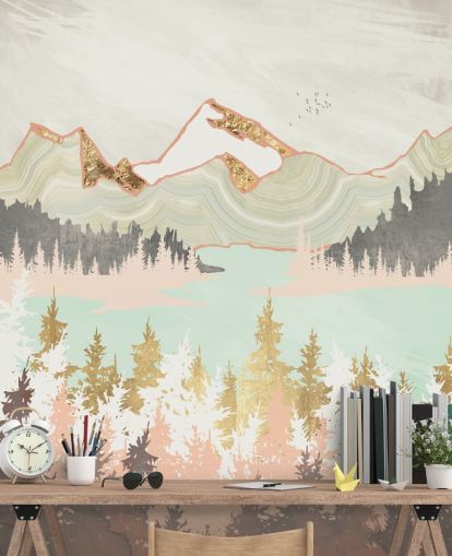 pastellrosa, grau und gold abstrakte Bergtapete