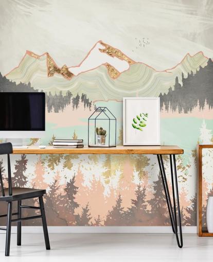 pastellrosa, grau und gold abstrakte Bergtapete