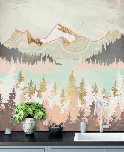 pastell rosa, grå och guld abstrakt berg tapet