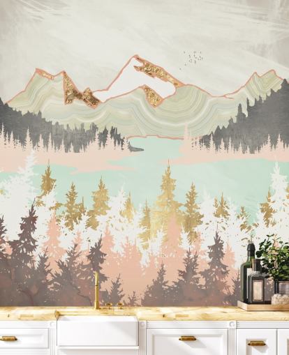 pastel pink, grey and gold abstract mountain wallpaper