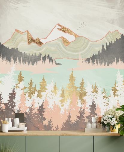 pastellrosa, grau und gold abstrakte Bergtapete pastellrosa, grau und gold abstrakte Bergtapete