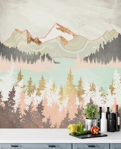 carta da parati astratta montagna rosa pastello, grigio e oro carta da parati astratta montagna rosa pastello, grigio e oro