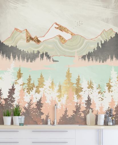 pastel pink, grey and gold abstract mountain wallpaper
