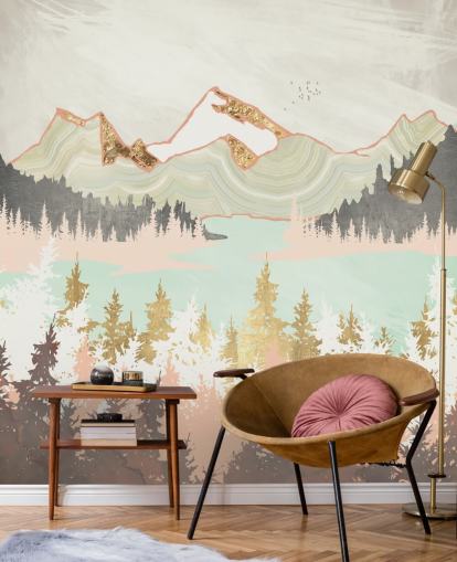 pastel pink, grey and gold abstract mountain wallpaper