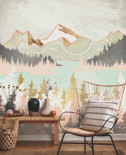 pastellrosa, grau und gold abstrakte Bergtapete