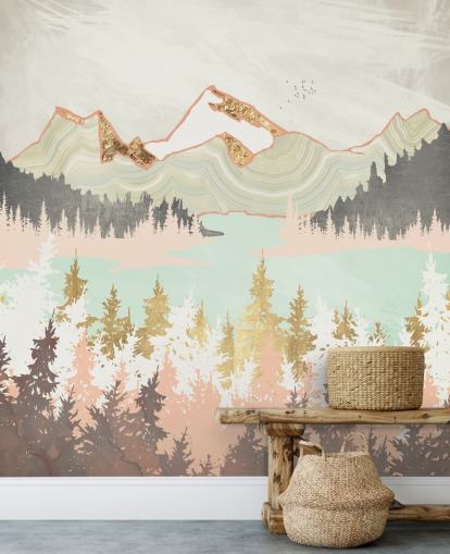 pastel pink, grey and gold abstract mountain wallpaper