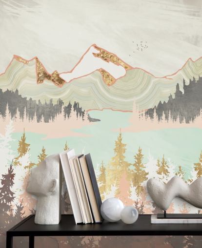 pastelroze, grijs en goud abstract bergbehang pastelroze, grijs en goud abstract bergbehang