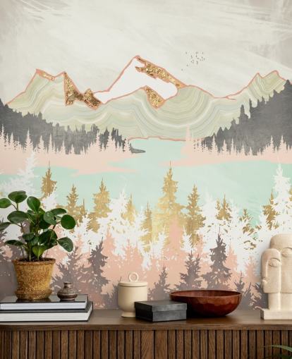 pastell rosa, grå og gull abstrakt fjell tapet