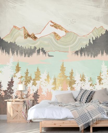 pastel pink, grey and gold abstract mountain wallpaper