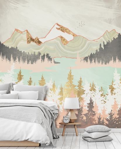 pastel pink, grey and gold abstract mountain wallpaper