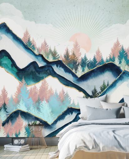 papel pintado de montaña azul marino y rosa papel pintado de montaña azul marino y rosa