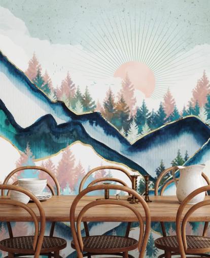 papel de parede de arte da marinha e montanha rosa papel de parede de arte da marinha e montanha rosa